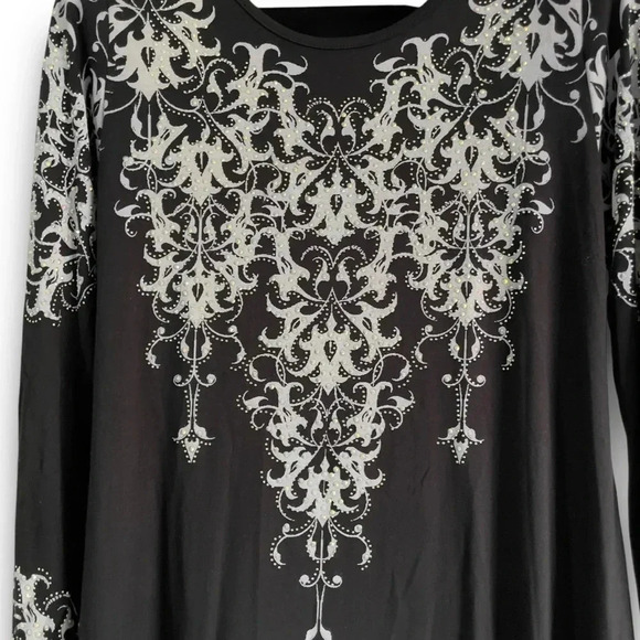 Vocal Long Sleeve Embellished Tunic Top Crystals Beaded Stones Graphic Print M - Picture 5 of 7